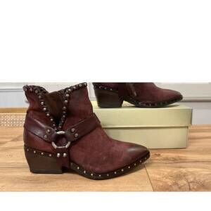 NEW A.S.98 women's distressed leather studded ankle boots in brown